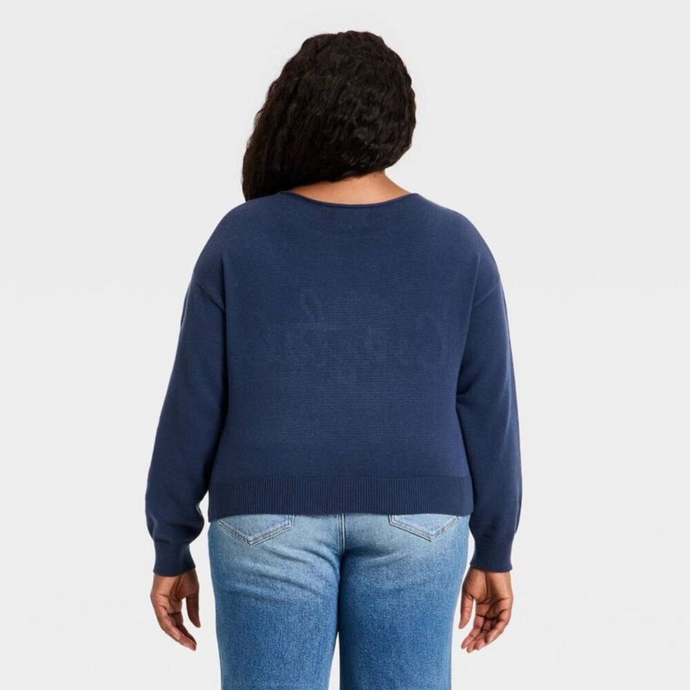Universal Thread - Women's Cozy Wide Crewneck Love Pullover Sweater - Navy Blue - Picture 2 of 3